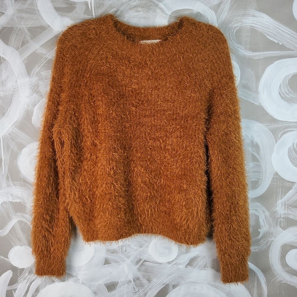 PINK ROSE Wmns XL Warm Fuzzy Orange Rust Sweater Long Sleeve Pullover CozyCore